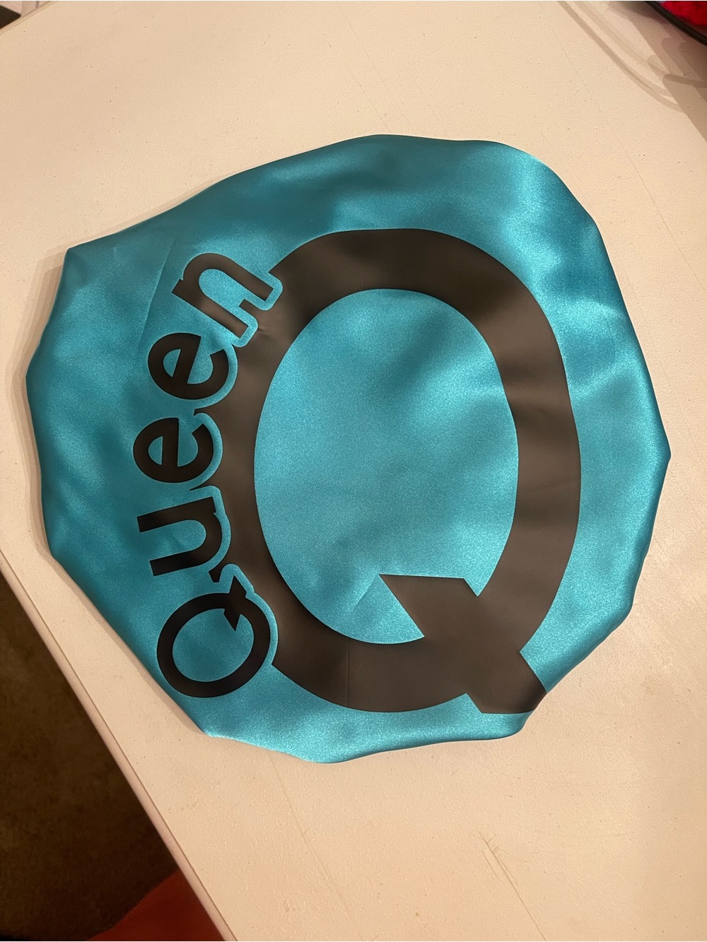 Queen Satin Sleep Cap in Turquoise with Black Logo